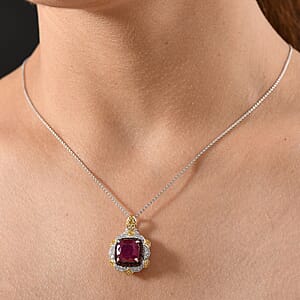 D'Joy Niassa Ruby (FF) and Multi Gemstone 7.60 ctw Regal Bloom Pendant Necklace in 18K Vermeil YG and Rhodium Over Sterling Silver 20 Inches
