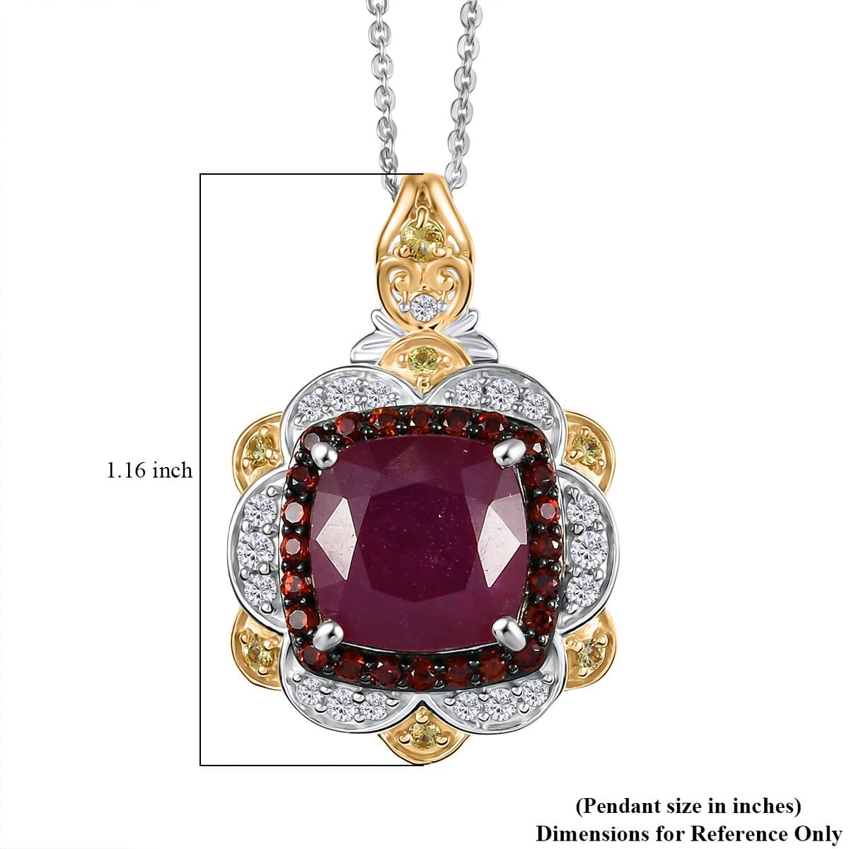 D'Joy Niassa Ruby (FF) and Multi Gemstone 7.60 ctw Pendant Necklace in 18K Vermeil YG and Rhodium Over Sterling Silver 20 Inches image number 6