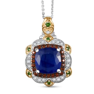 D'Joy Masoala Sapphire (D) and Multi Gemstone 7.60 ctw Pendant Necklace 20 Inches in 18K Vermeil YG and Rhodium Over Sterling Silver