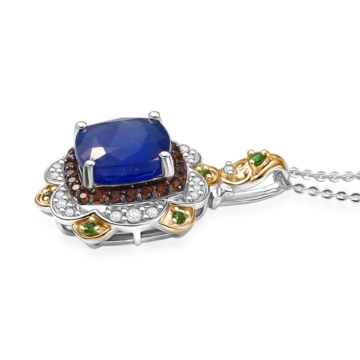 D'Joy Masoala Sapphire (D) and Multi Gemstone 7.60 ctw Pendant Necklace 20 Inches in 18K Vermeil YG and Rhodium Over Sterling Silver image number 3