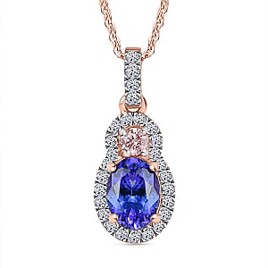 AAA Tanzanite, Luxuriant Lab Grown White and Pink Diamond G-H I1 1.40 ctw Blue Moon Pendant Necklace in 18K Vermeil Rose Gold Over Sterling Silver 20 Inches