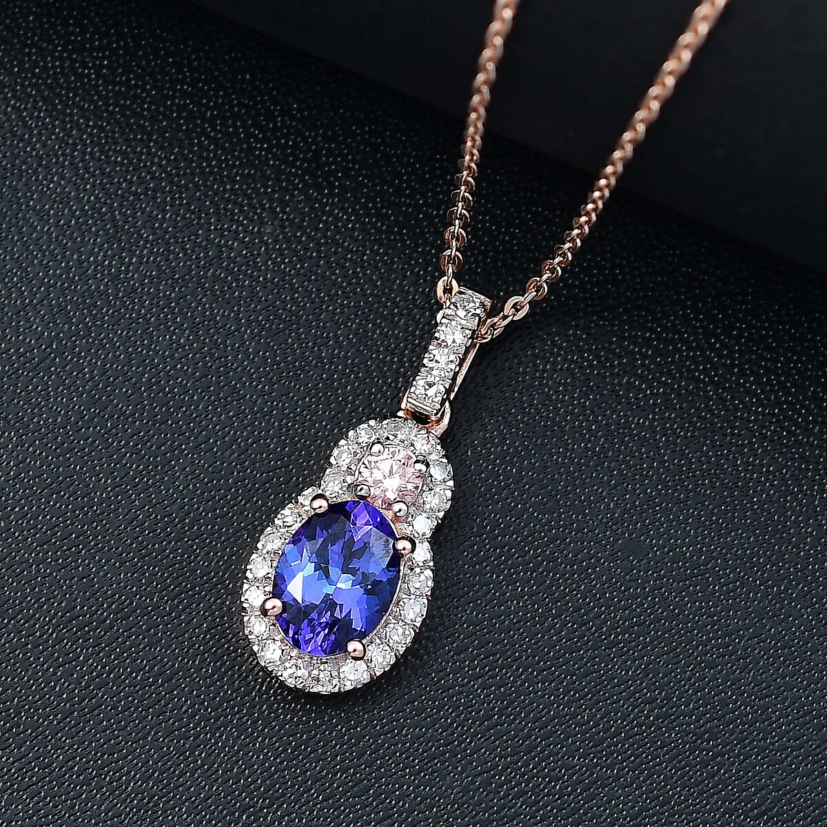 AAA Tanzanite, Luxuriant Lab Grown White and Pink Diamond G-H I1 1.40 ctw Blue Moon Pendant Necklace in 18K Vermeil Rose Gold Over Sterling Silver 20 Inches image number 1