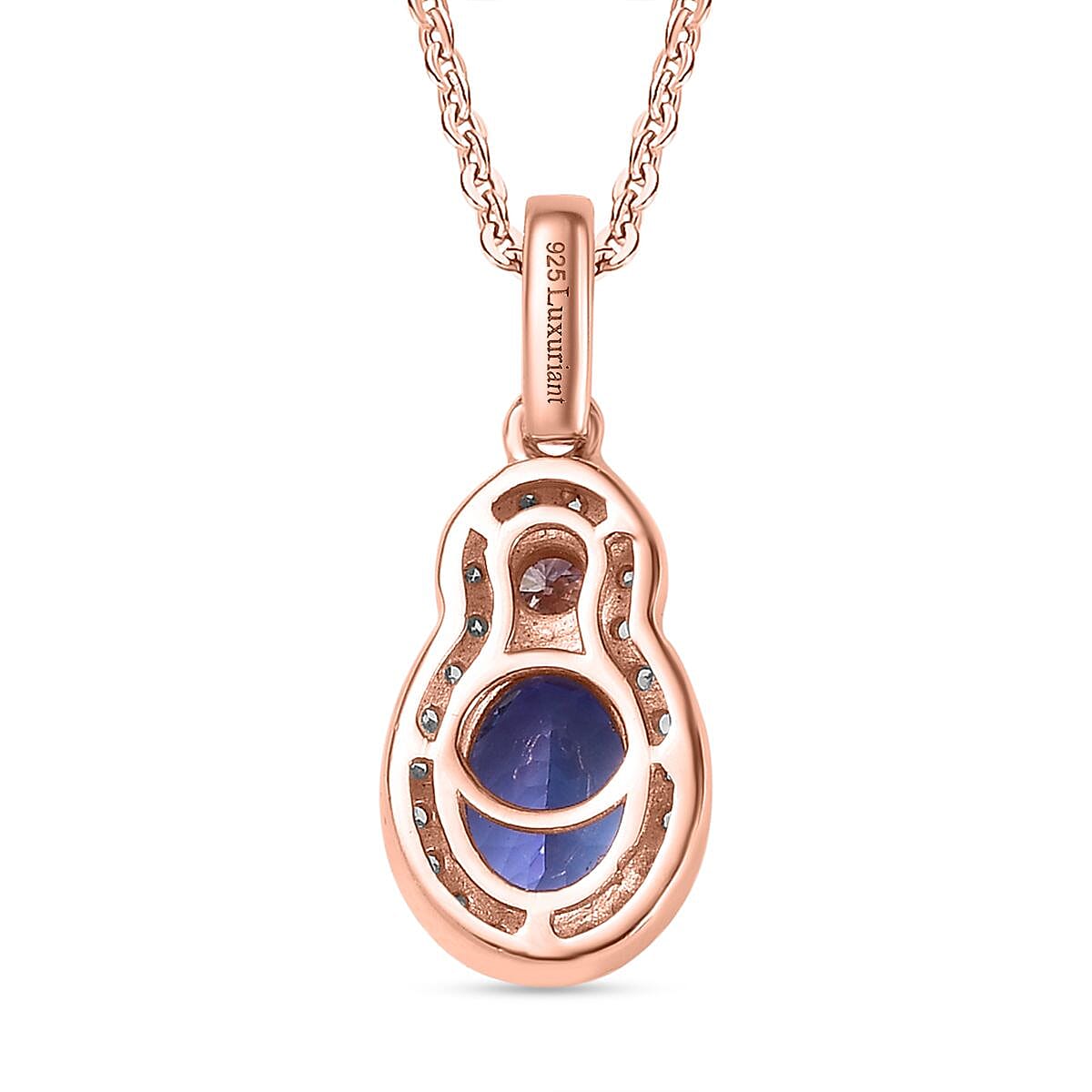 AAA Tanzanite, Luxuriant Lab Grown White and Pink Diamond G-H I1 1.40 ctw Blue Moon Pendant Necklace in 18K Vermeil Rose Gold Over Sterling Silver 20 Inches image number 4