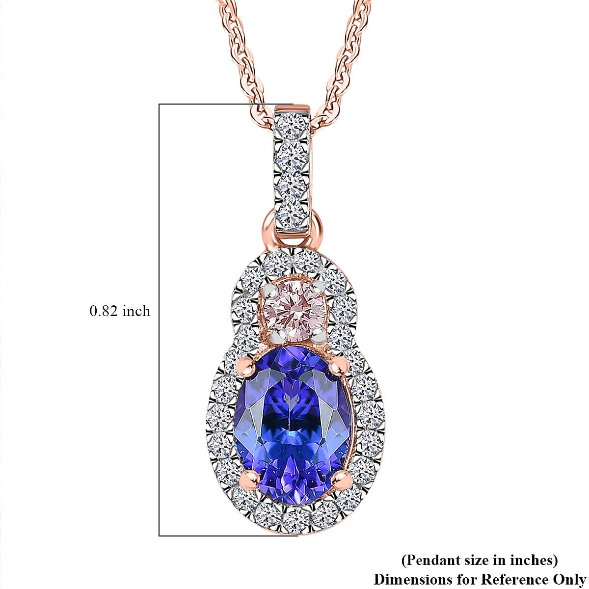 AAA Tanzanite, Luxuriant Lab Grown White and Pink Diamond G-H I1 1.40 ctw Blue Moon Pendant Necklace in 18K Vermeil Rose Gold Over Sterling Silver 20 Inches image number 6