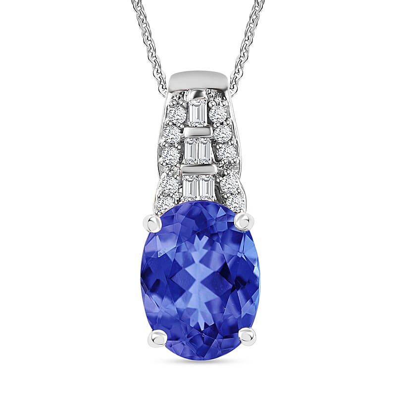 Luxoro AAA Tanzanite and Diamond 1.48 ctw Pendant Necklace in 14K White Gold 20 Inches