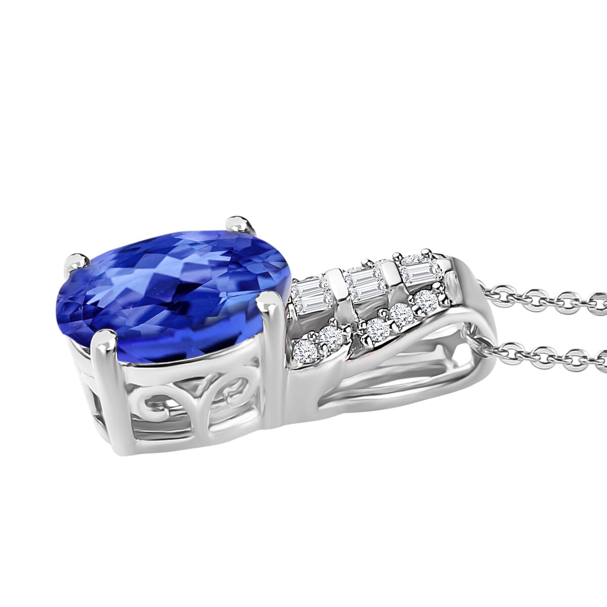 Luxoro AAA Tanzanite and Diamond 1.48 ctw Pendant Necklace in 14K White Gold 20 Inches image number 2