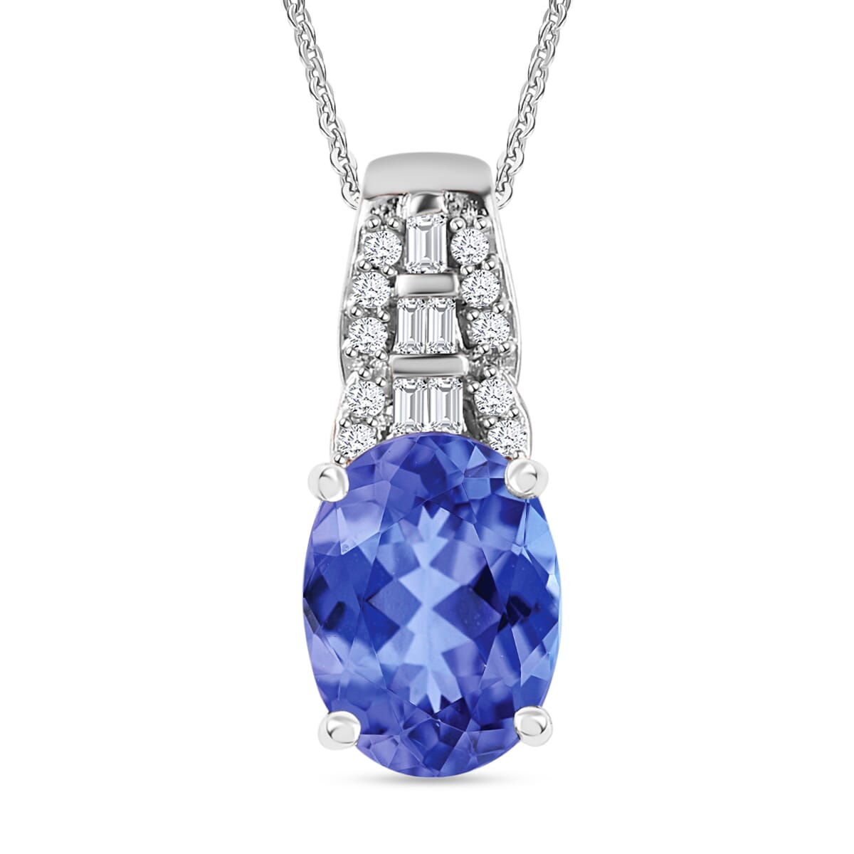 Luxoro Premium Tanzanite and G-H I2 Diamond 1.48 ctw Pendant Necklace in 10K White Gold (20 Inches) image number 0