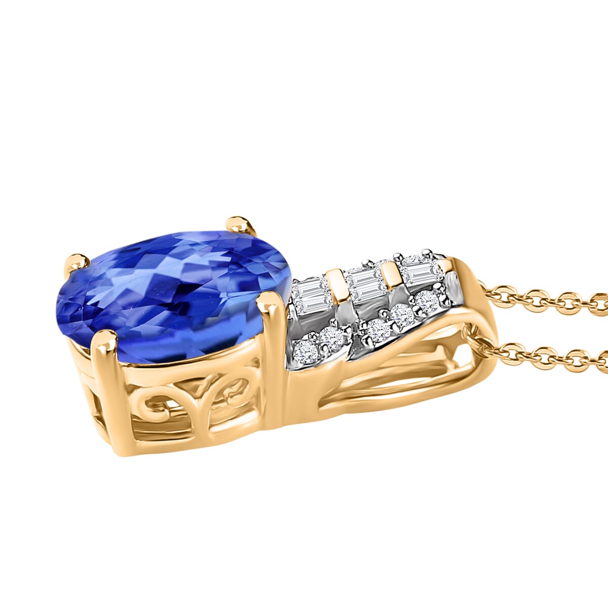Luxoro Premium Tanzanite and G-H I2 Diamond 1.48 ctw Pendant Necklace in 10K Yellow Gold 20 Inches image number 2