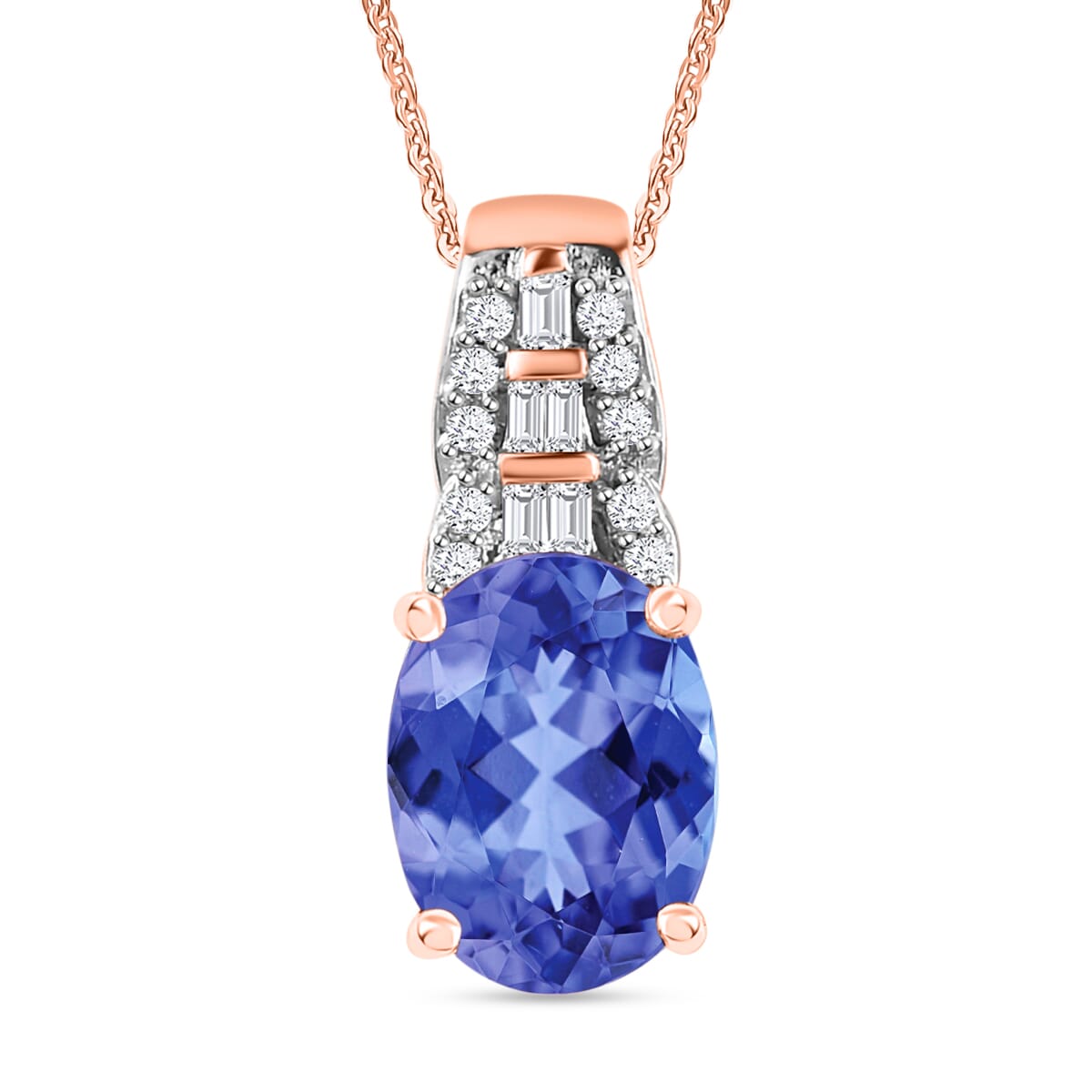 Luxoro Premium Tanzanite and G-H I2 Diamond 1.48 ctw Pendant Necklace in 10K Rose Gold 20 Inches image number 0