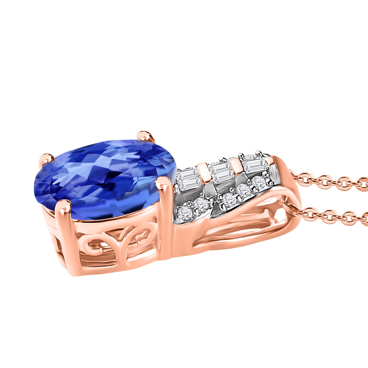 Luxoro Premium Tanzanite and G-H I2 Diamond 1.48 ctw Pendant Necklace in 10K Rose Gold 20 Inches image number 2