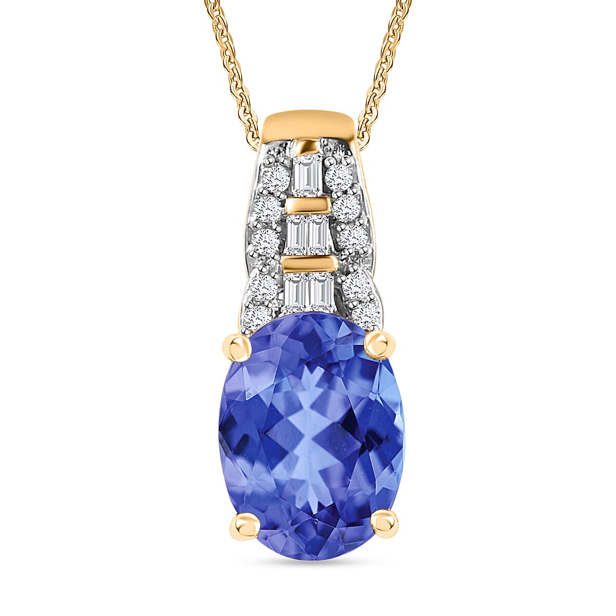 Premium Tanzanite and Diamond 1.48 ctw Pendant Necklace in 18K Vermeil Yellow Gold Over Sterling Silver 20 Inches