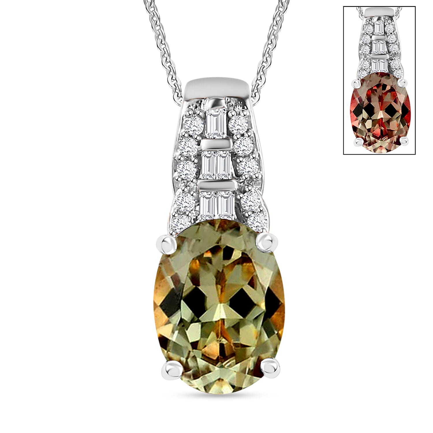 AAA Turkizite and Diamond 1.48 ctw Pendant Necklace in Rhodium Over Sterling Silver 20 Inches