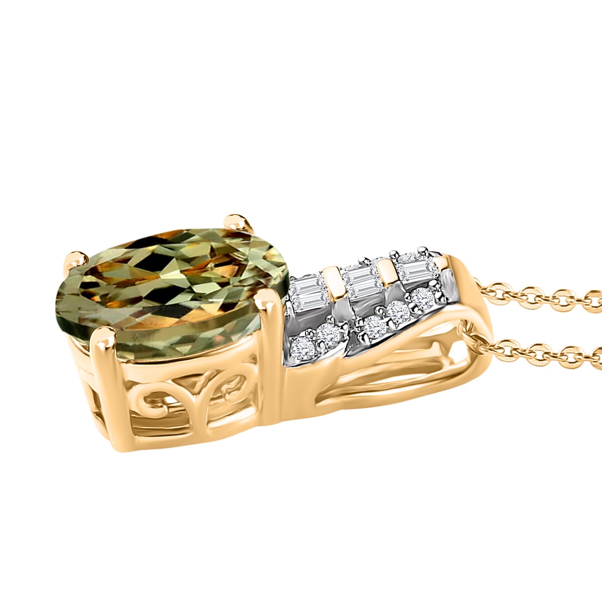 AAA Turkizite and Diamond 1.48 ctw Pendant Necklace in 18K Vermeil Yellow Gold Over Sterling Silver 20 Inches image number 2