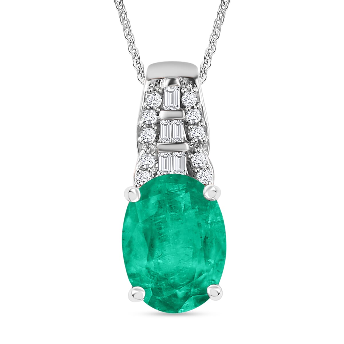 Luxoro AAA Kagem Zambian Emerald and G-H I2 Diamond 1.48 ctw Pendant Necklace in 14K White Gold 20 Inches image number 0