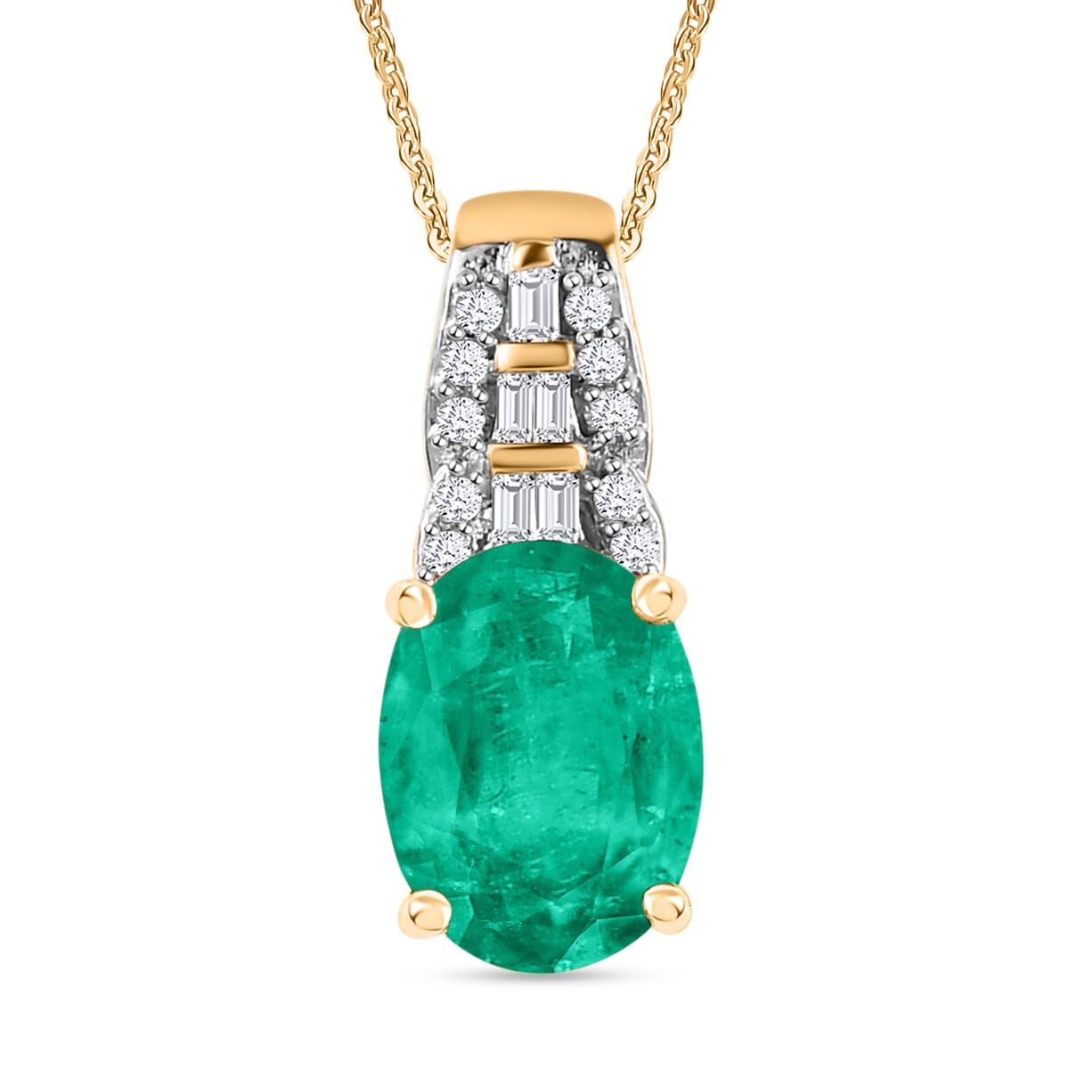 Luxoro AAA Kagem Zambian Emerald and G-H I2 Diamond 1.48 ctw Pendant Necklace in 14K Yellow Gold 20 Inches image number 0
