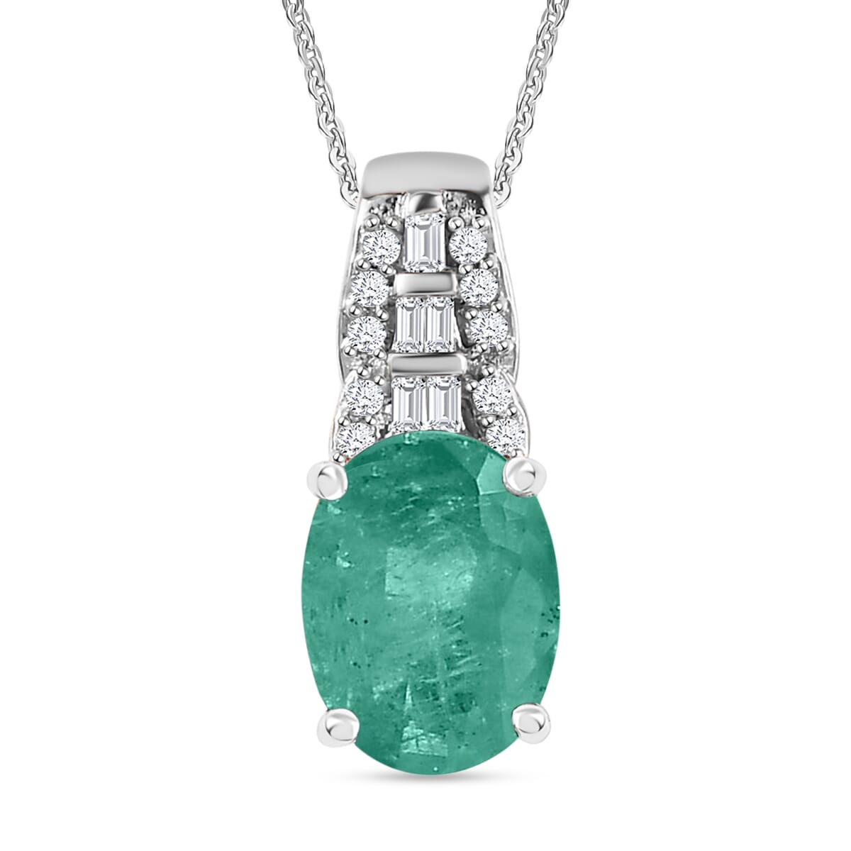 Luxoro Premium Kagem Zambian Emerald and G-H I2 Diamond 1.48 ctw Pendant Necklace in 10K White Gold 20 Inches image number 0
