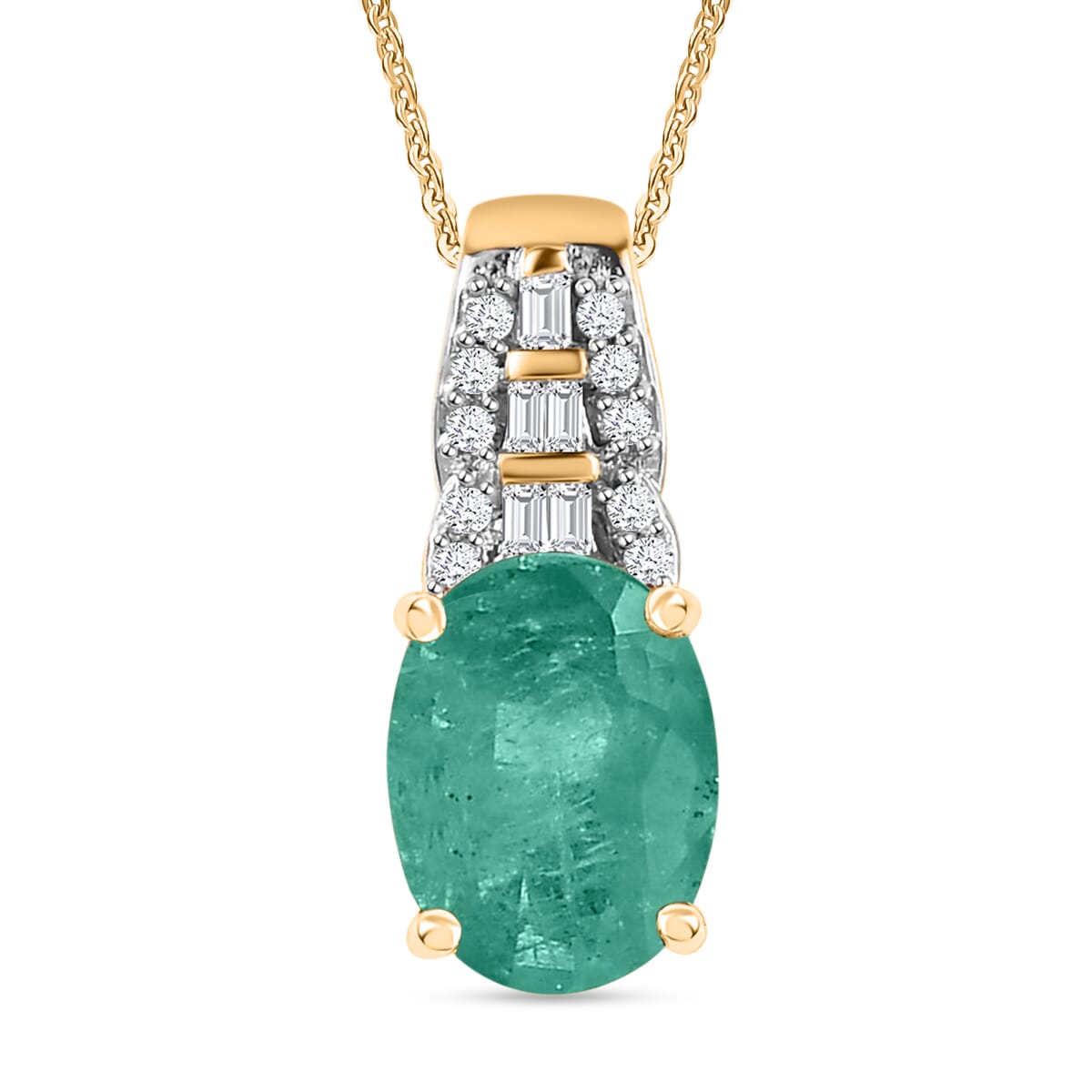 Luxoro Premium Kagem Zambian Emerald and G-H I2 Diamond 1.48 ctw Pendant Necklace in 10K Yellow Gold 20 Inches image number 0