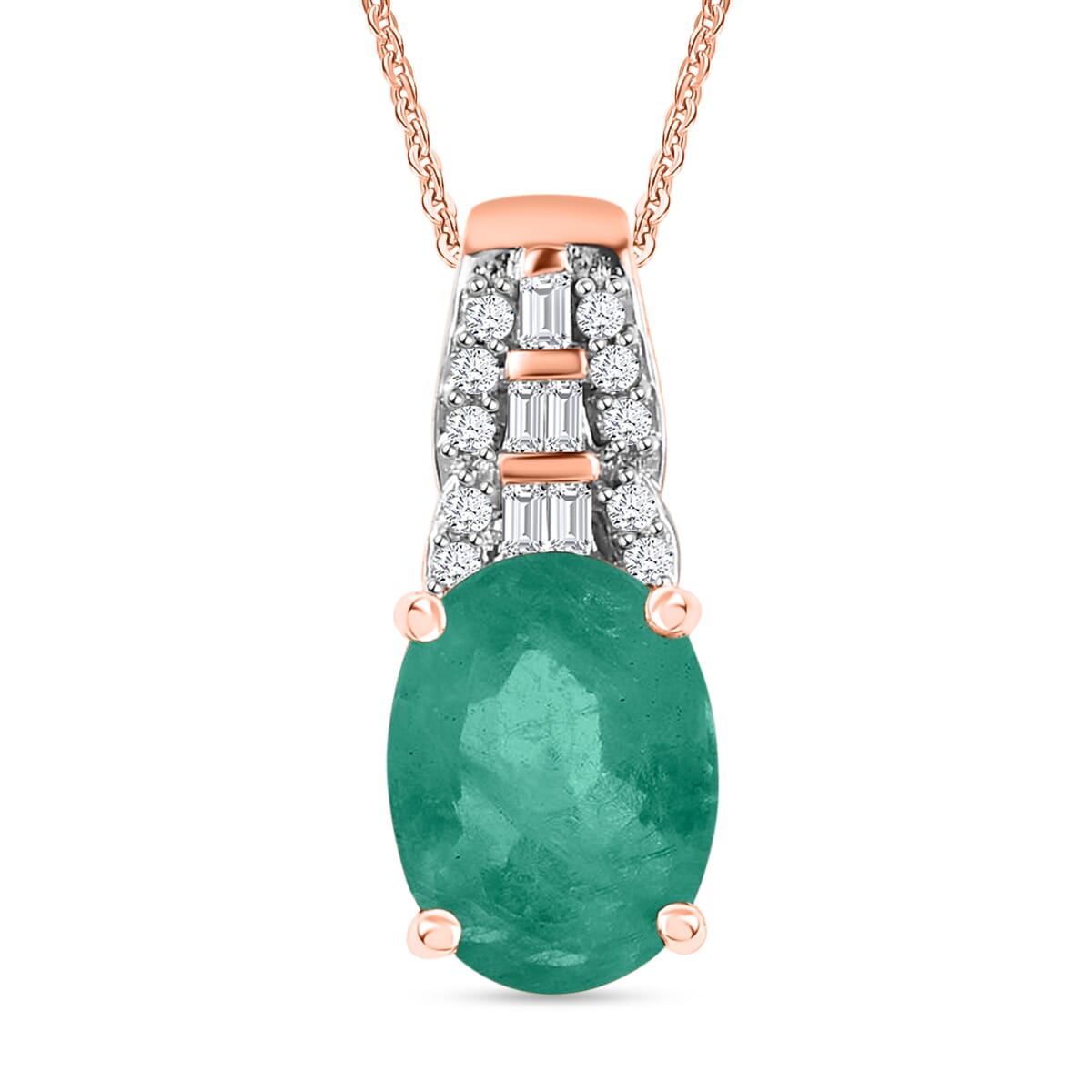 Kagem Zambian Emerald and Diamond 1.48 ctw Pendant Necklace in 18K Vermeil Rose Gold Over Sterling Silver 20 Inches image number 0