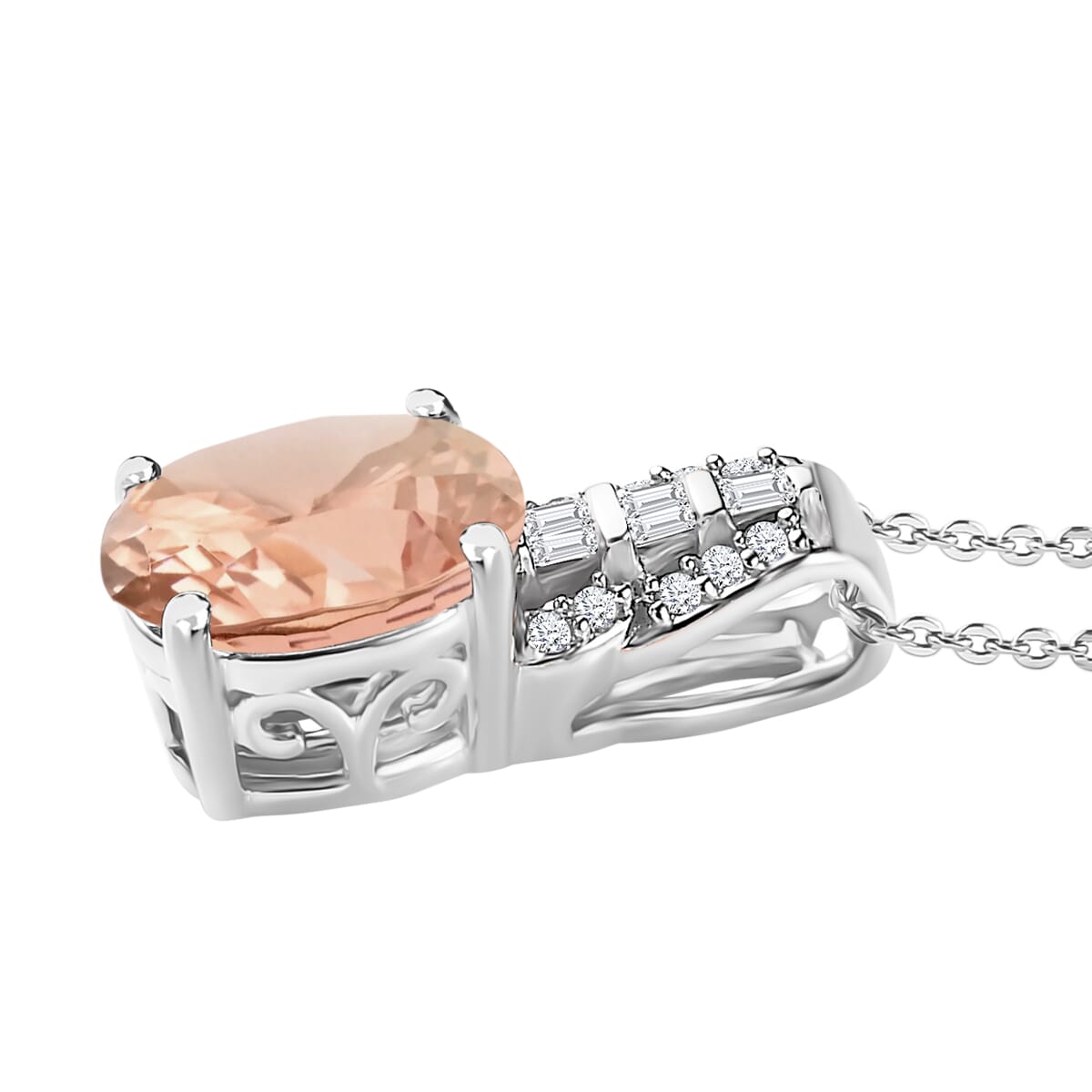 Luxoro Premium Marropino Morganite and G-H I2 Diamond 1.48 ctw Pendant Necklace in 10K White Gold 20 Inches image number 2