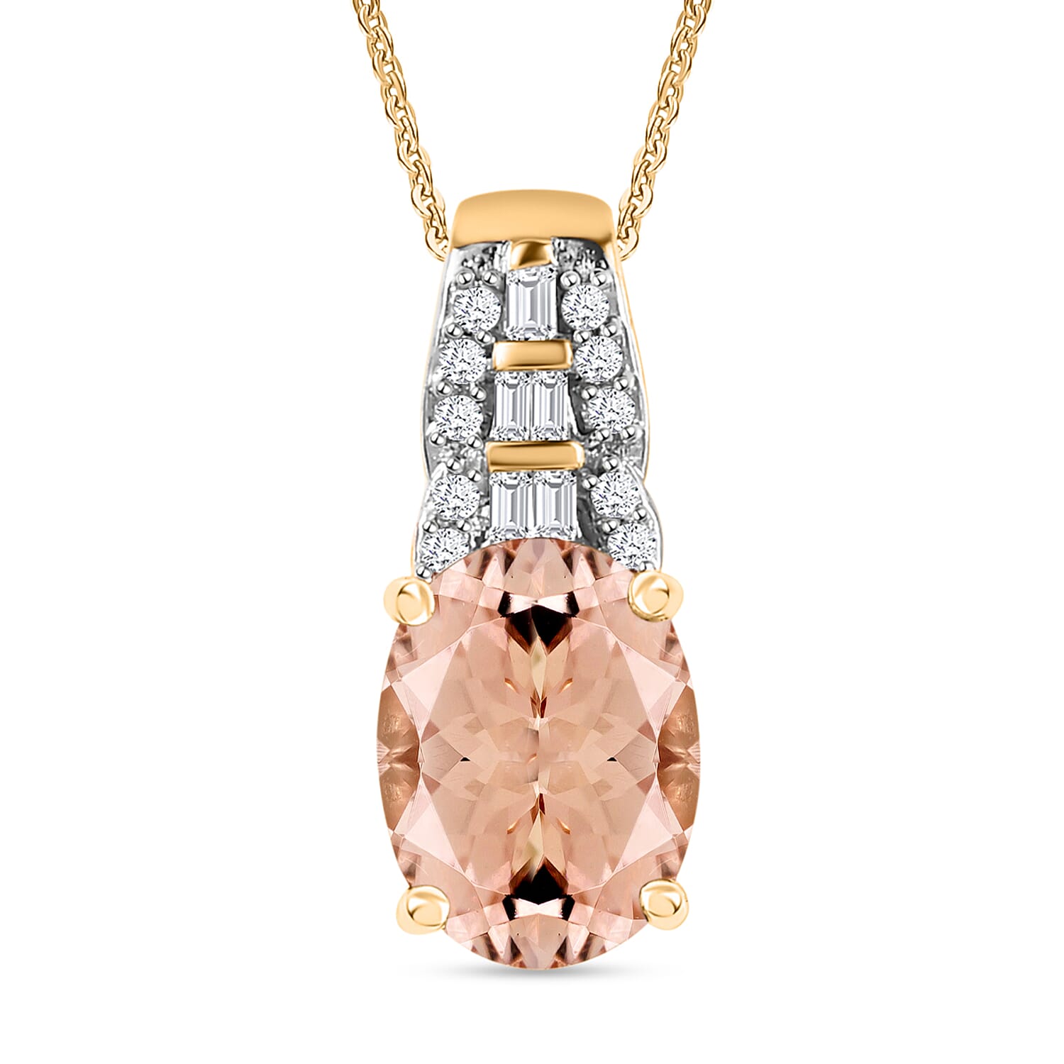 Marropino Morganite and Diamond 1.48 ctw Pendant Necklace in 18K Vermeil Yellow Gold Over Sterling Silver 20 Inches
