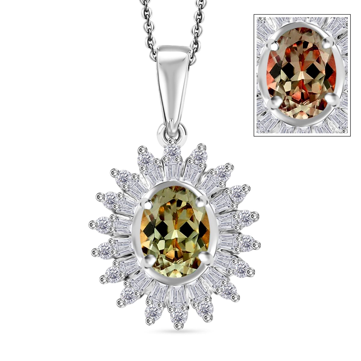 AAA AAA Turkizite and Moissanite Pendant Necklace in Rhodium Over Sterling Silver 20 Inches 2.48 ctw and Moissanite Pendant Necklace in Rhodium Over Sterling Silver 20 Inches 2.48 ctw image number 0