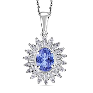 Tanzanite and Moissanite 2.48 ctw Pendant Necklace in Rhodium Over Sterling Silver 20 Inches
