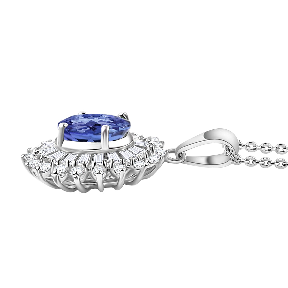 Tanzanite and Moissanite 2.48 ctw Pendant Necklace in Rhodium Over Sterling Silver 20 Inches image number 2