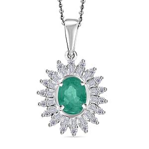 Kagem Zambian Emerald and Moissanite Pendant Necklace in Rhodium Over Sterling Silver 20 Inches 2.48 ctw