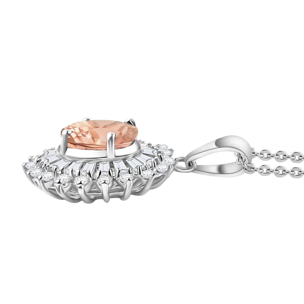 Premium Marropino Morganite and Moissanite 2.48 ctw Pendant Necklace in Rhodium Over Sterling Silver 20 Inches image number 2