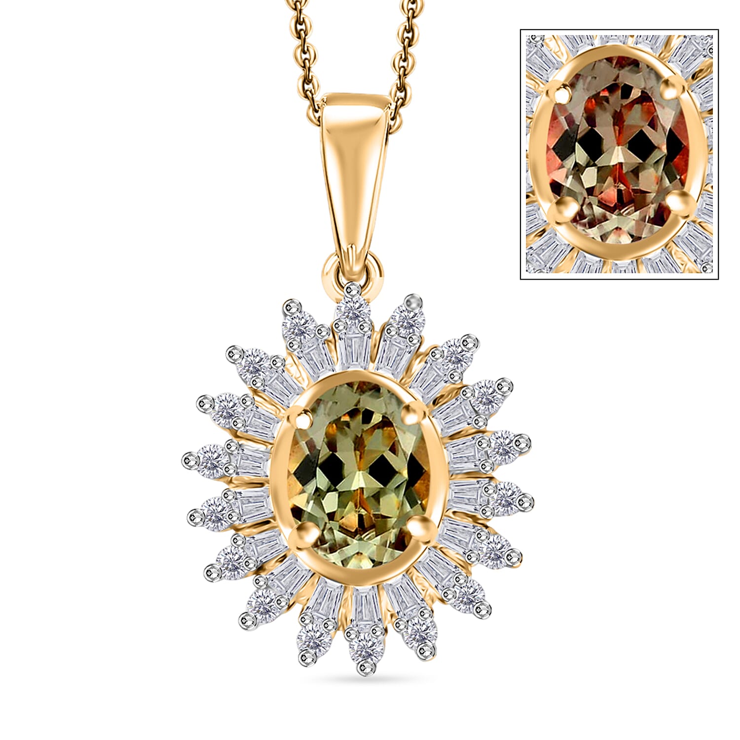 AAA Turkizite and Moissanite Pendant Necklace in 18K Vermeil Yellow Gold Over Sterling Silver 20 Inches 2.48 ctw