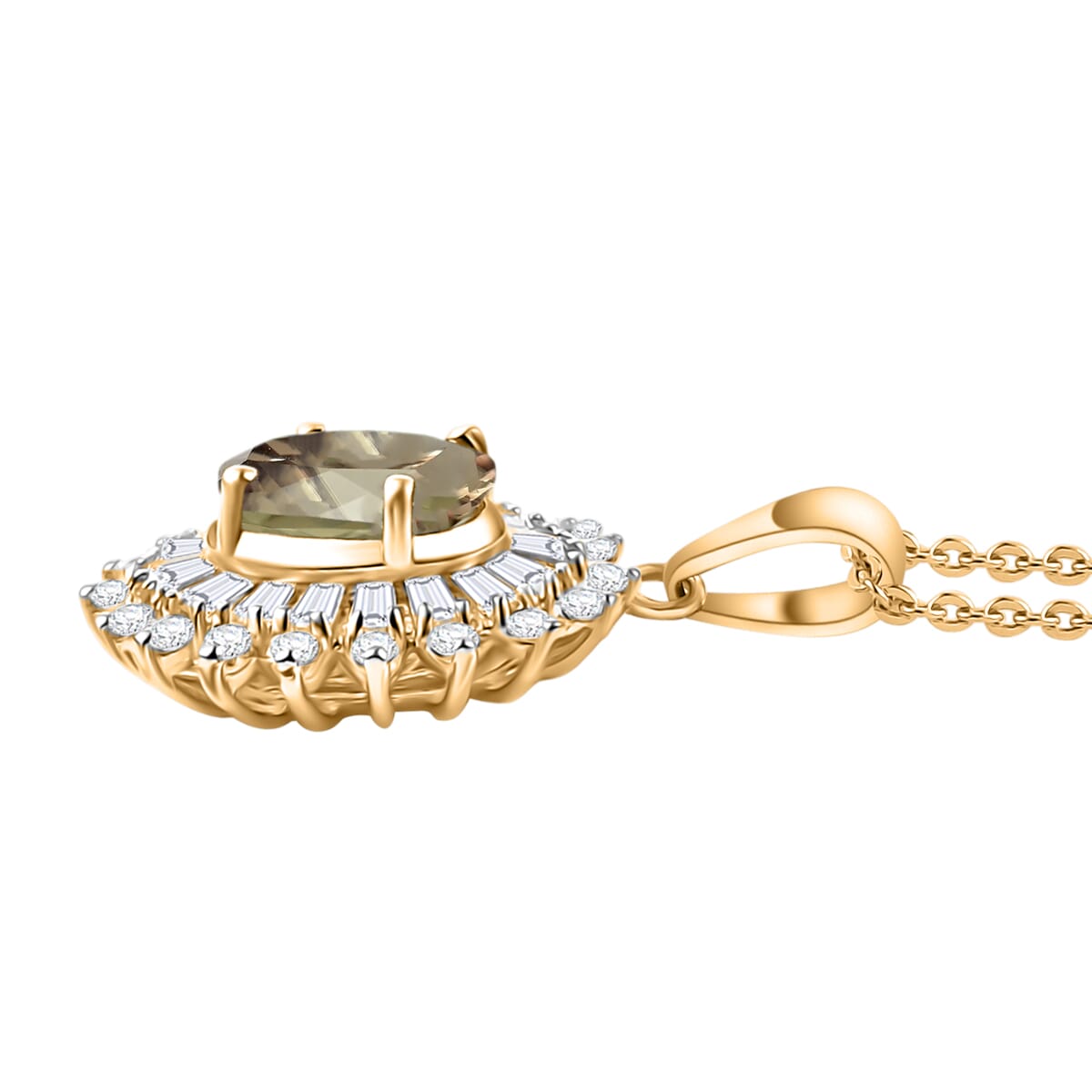 AAA Turkizite and Moissanite Pendant Necklace in 18K Vermeil Yellow Gold Over Sterling Silver 20 Inches 2.48 ctw image number 2