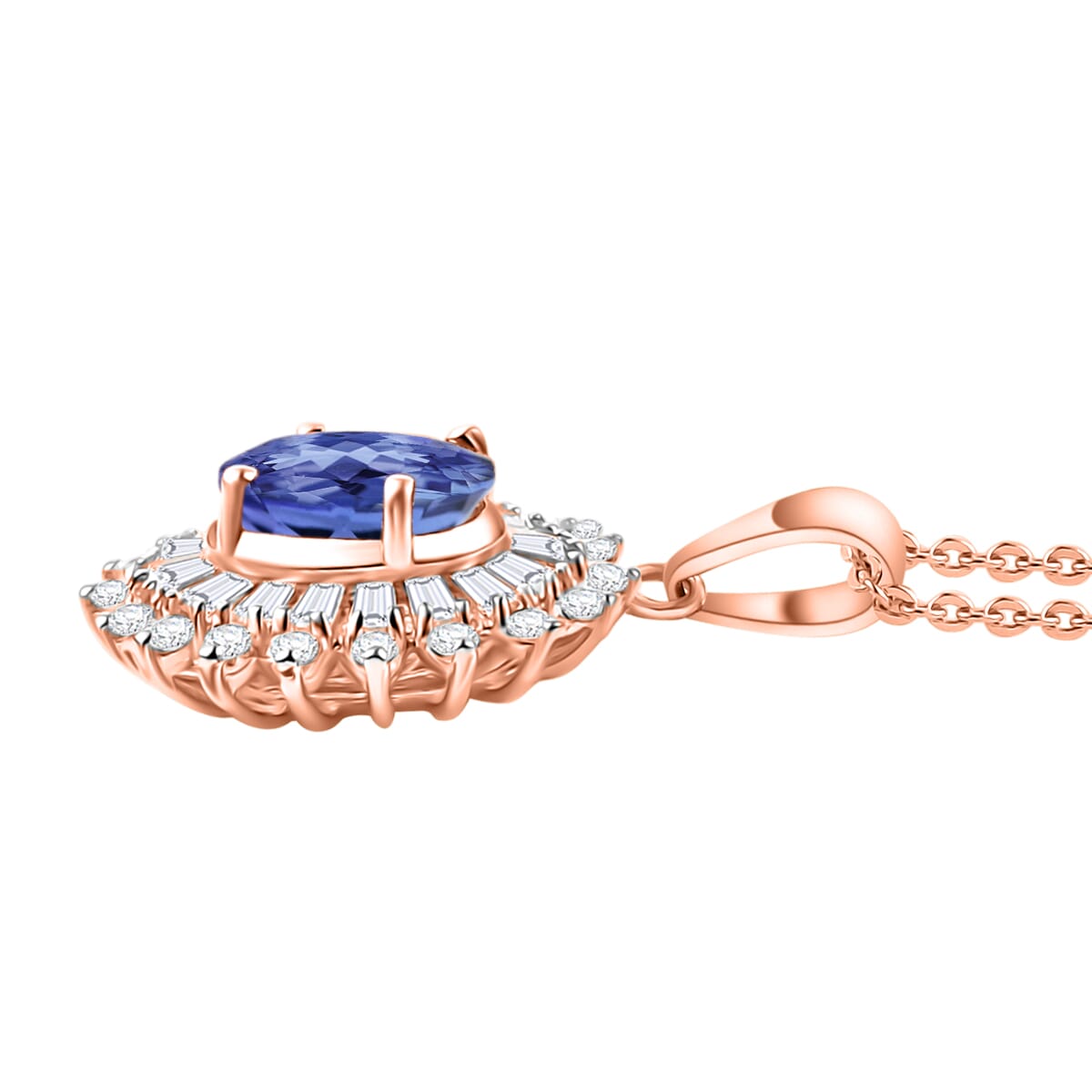 Tanzanite and Moissanite 2.48 ctw Pendant Necklace in 18K Vermeil Rose Gold Over Sterling Silver 20 Inches image number 2