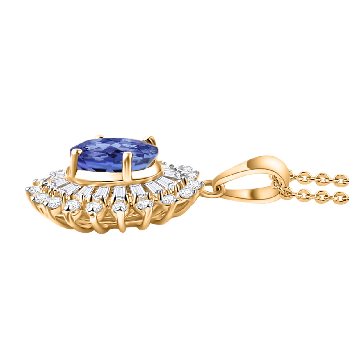 Tanzanite and Moissanite 2.48 ctw Pendant Necklace in 18K Vermeil Yellow Gold Over Sterling Silver 20 Inches image number 2