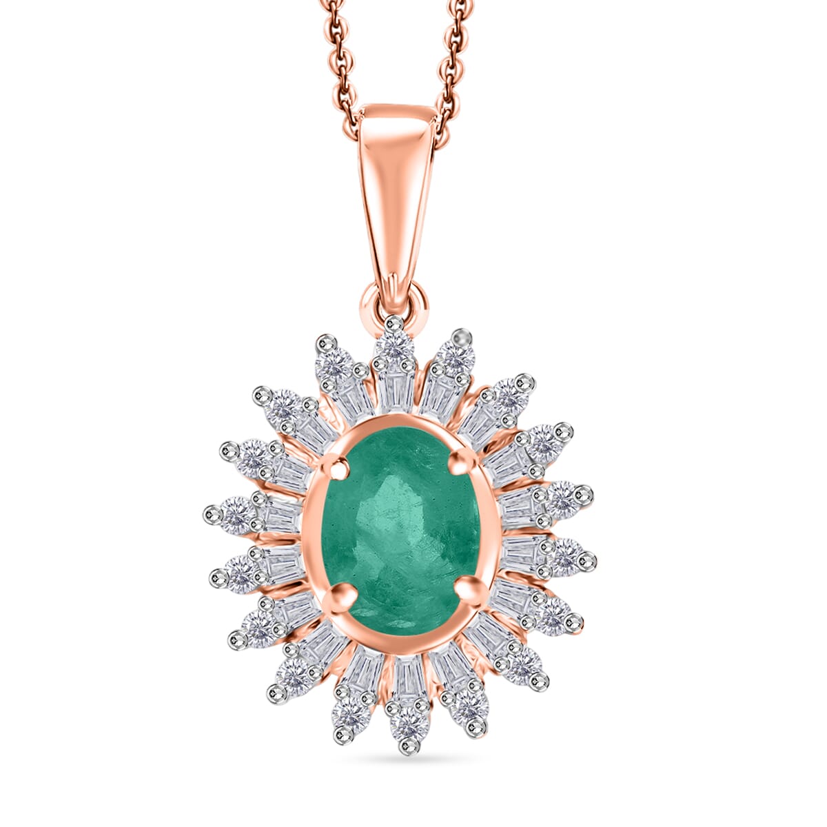 Kagem Zambian Emerald and Moissanite 2.48 ctw Pendant Necklace in 18K Vermeil Rose Gold Over Sterling Silver 20 Inches image number 0