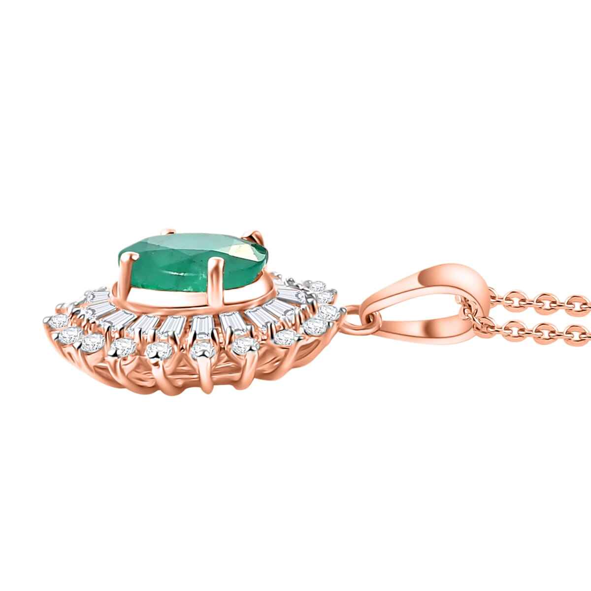 Kagem Zambian Emerald and Moissanite 2.48 ctw Pendant Necklace in 18K Vermeil Rose Gold Over Sterling Silver 20 Inches image number 2