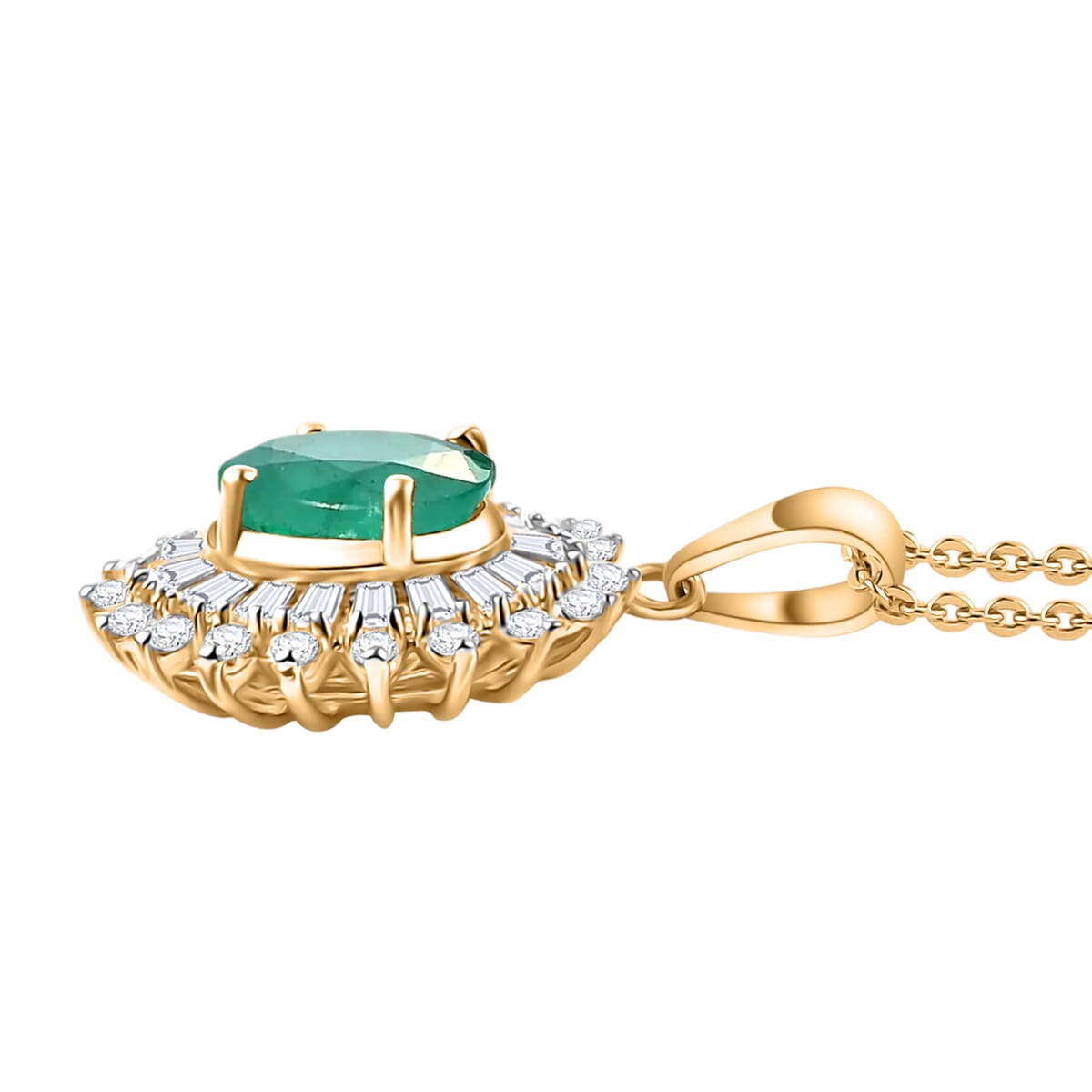 Kagem Zambian Emerald and Moissanite Pendant Necklace in 18K Vermeil Yellow Gold Over Sterling Silver 20 Inches 2.48 ctw image number 2