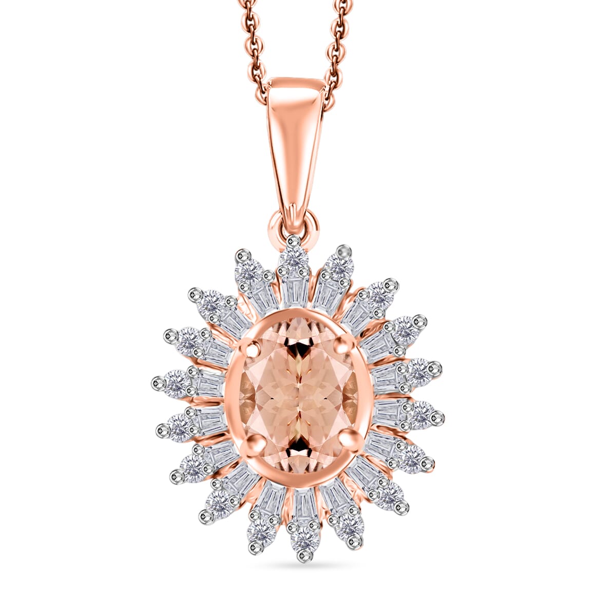 Premium Marropino Morganite and Moissanite 2.48 ctw Pendant Necklace in 18K Vermeil Rose Gold Over Sterling Silver 20 Inches image number 0