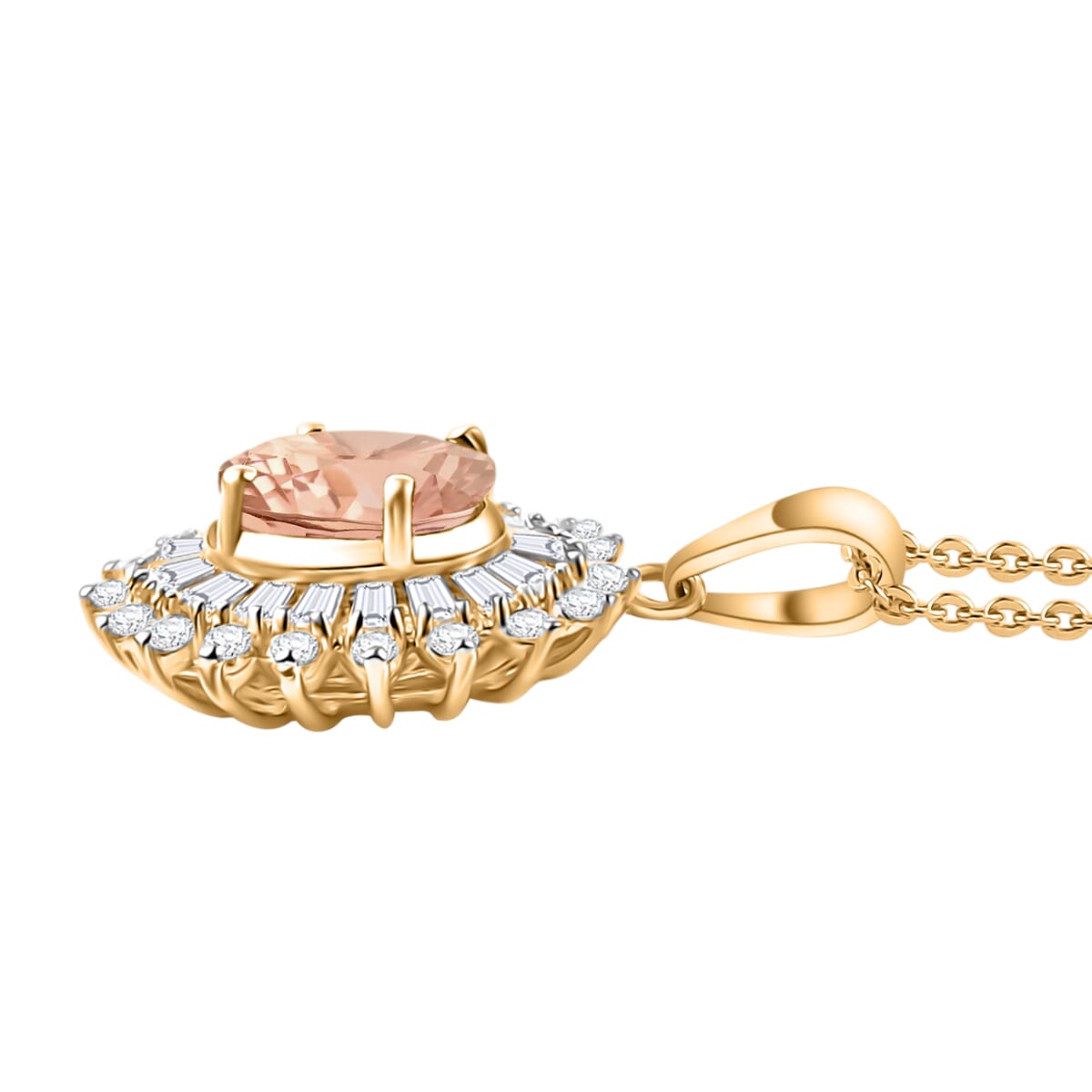Premium Marropino Morganite and Moissanite 2.48 ctw Pendant Necklace in 18K Vermeil Yellow Gold Over Sterling Silver 20 Inches image number 2