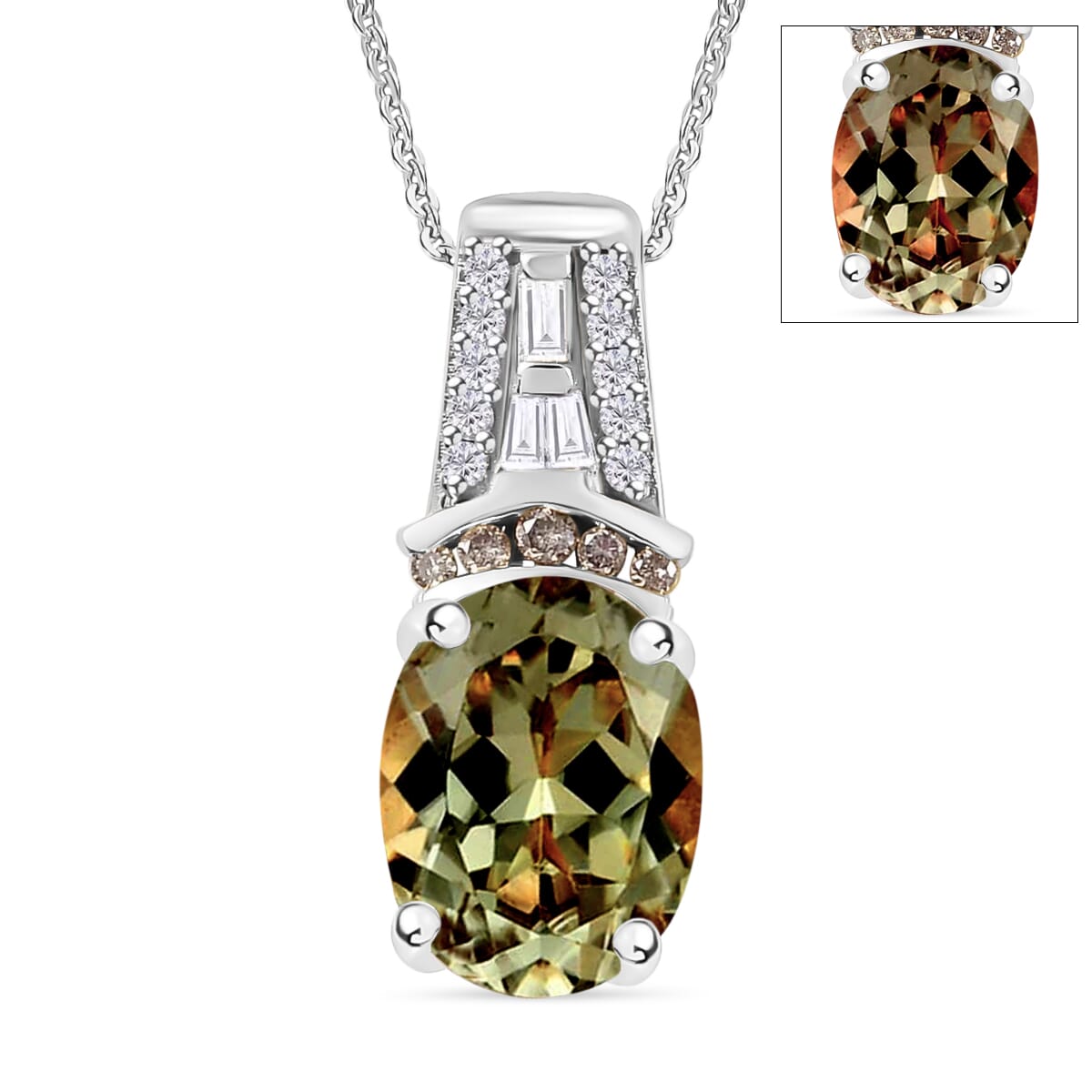 Luxoro AAA Turkizite, Natural Champagne and White Diamond Pendant Necklace in 14K White Gold 20 Inches 2.10 ctw image number 0