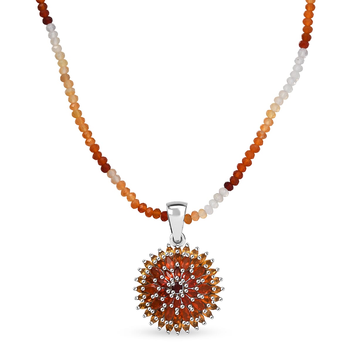 D'Joy Shades of Fire Opal Pendant with Beaded Necklace (20 Inches) in Rhodium Over Sterling Silver 37.70 ctw image number 0