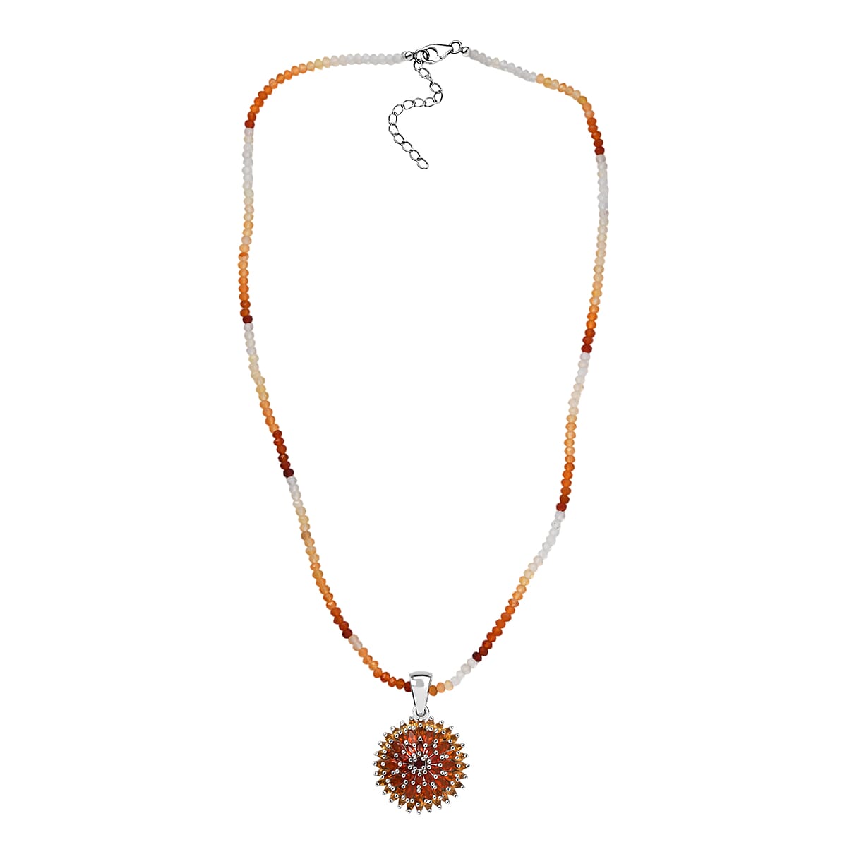 D'Joy Shades of Fire Opal Pendant with Beaded Necklace (20 Inches) in Rhodium Over Sterling Silver 37.70 ctw image number 3