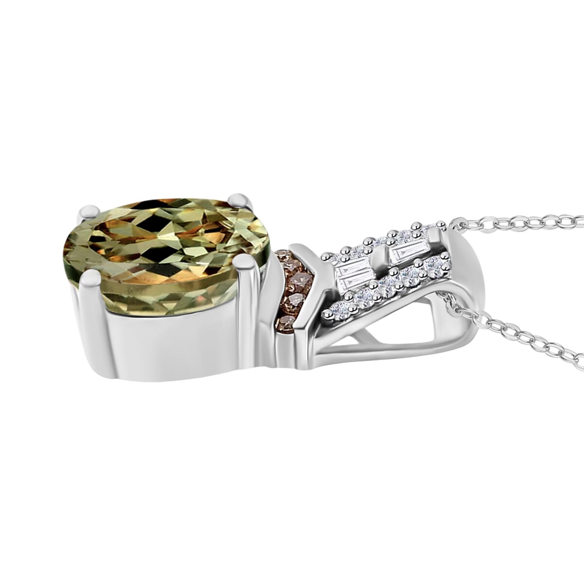 Luxoro AAA Turkizite, Natural Champagne and White Diamond I2 2.10 ctw Pendant Necklace in 10K White Gold 20 Inches image number 2