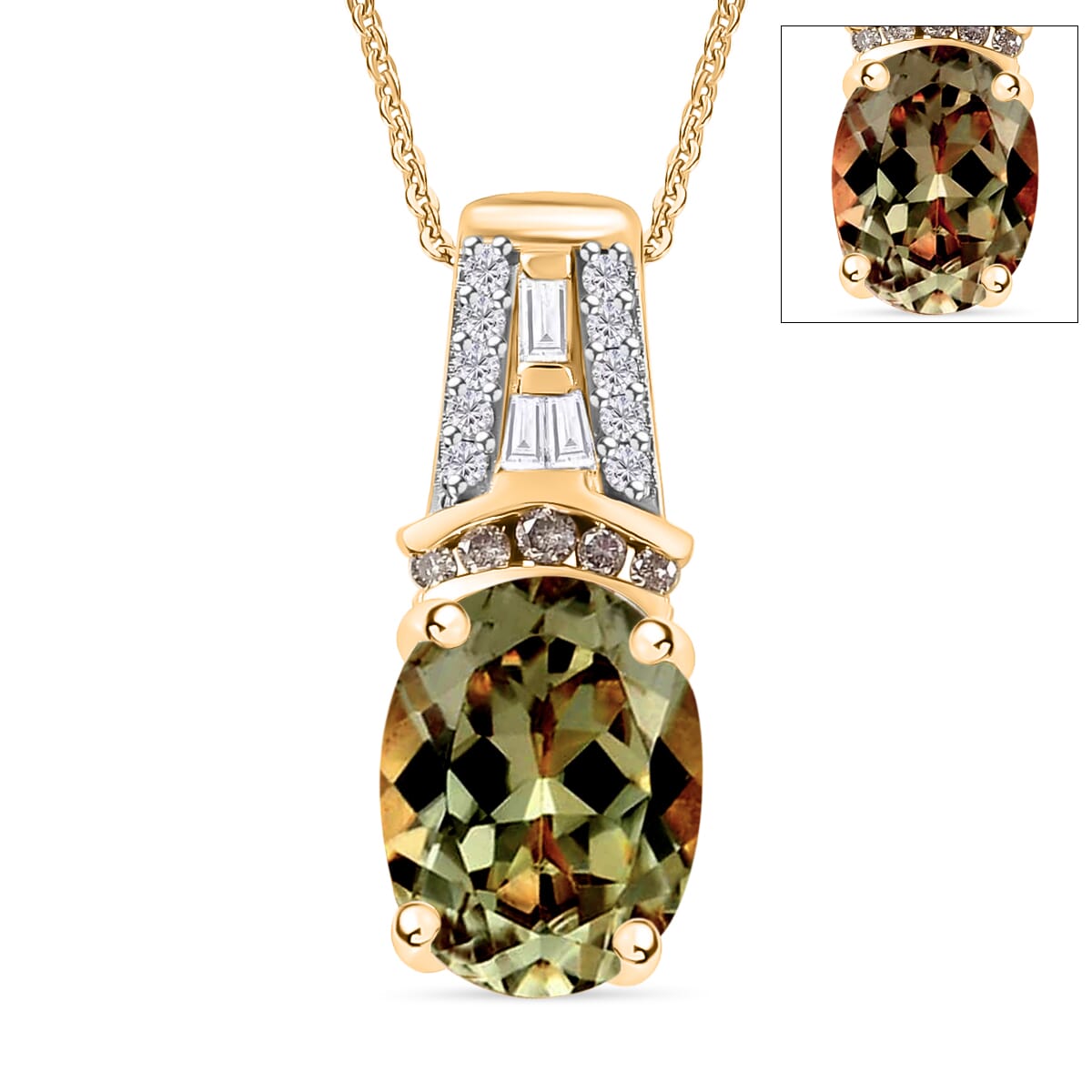 Luxoro AAA Turkizite, Natural Champagne and White Diamond I2 2.10 ctw Pendant Necklace in 10K Yellow Gold 20 Inches image number 0