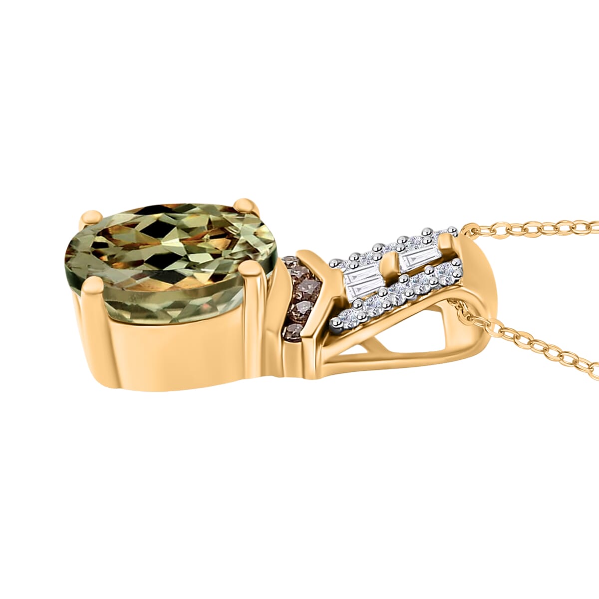 Luxoro AAA Turkizite, Natural Champagne and White Diamond I2 2.10 ctw Pendant Necklace in 10K Yellow Gold 20 Inches image number 2