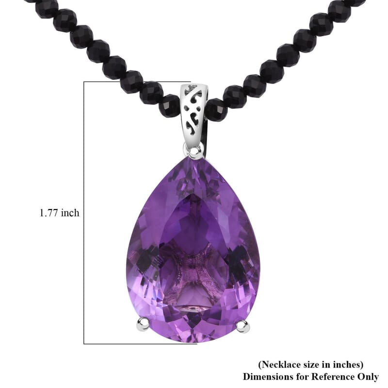Amethyst and Thai Black Spinel Beaded 106 ctw Pendant Necklace 18 Inches in Rhodium Over Sterling Silver