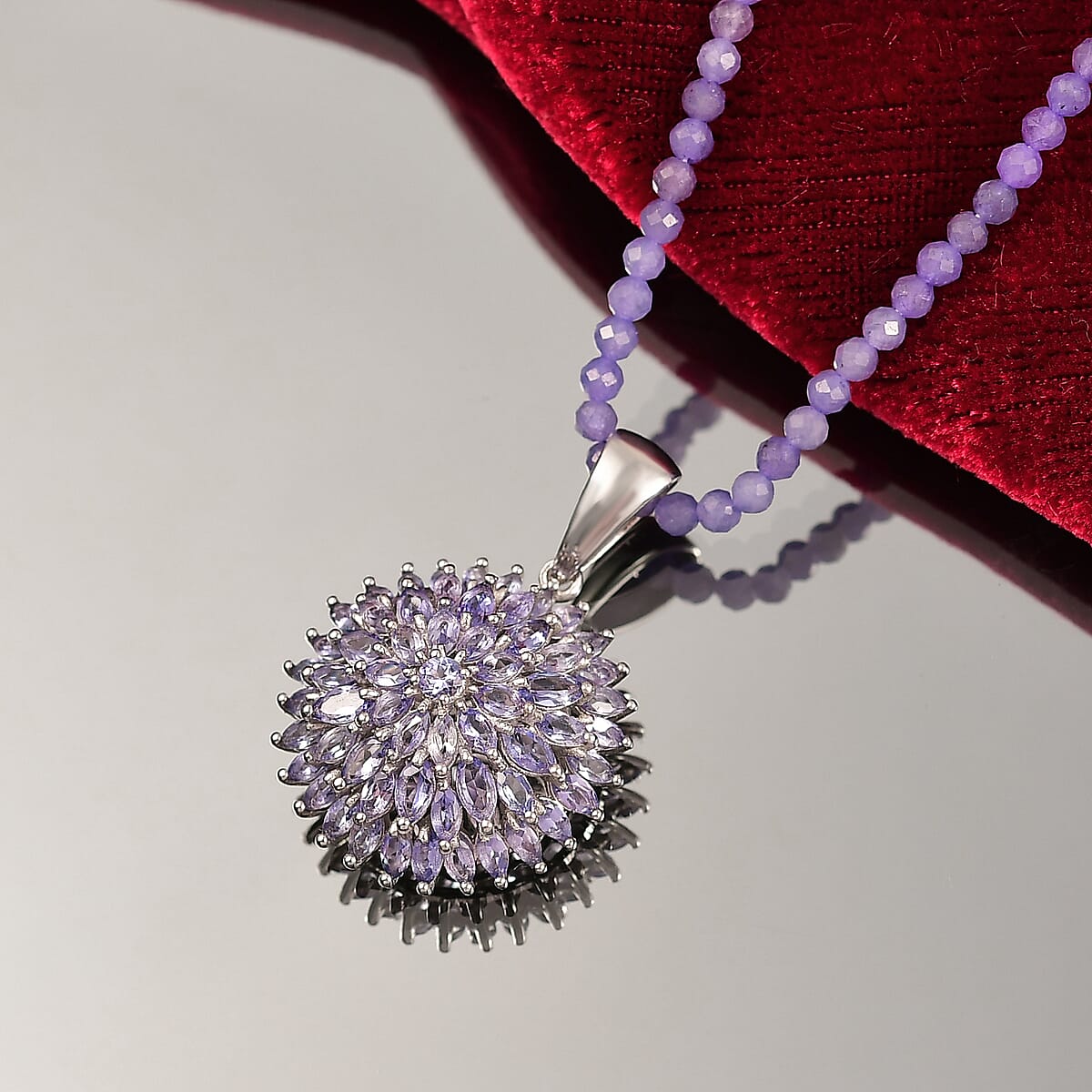 D'Joy Tanzanite 38.35 ctw Chrysanthemum Flower Pendant with Beaded Necklace in Rhodium Over Sterling Silver 20 Inches image number 1