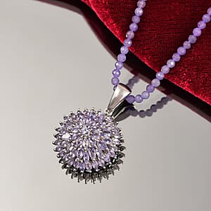 D'Joy Tanzanite 38.35 ctw Chrysanthemum Flower Pendant with Beaded Necklace in Rhodium Over Sterling Silver 20 Inches