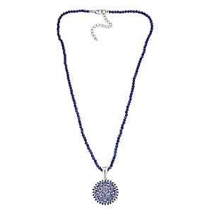 D'Joy Tanzanite 38.35 ctw Chrysanthemum Flower Pendant with Beaded Necklace in Rhodium Over Sterling Silver 20 Inches