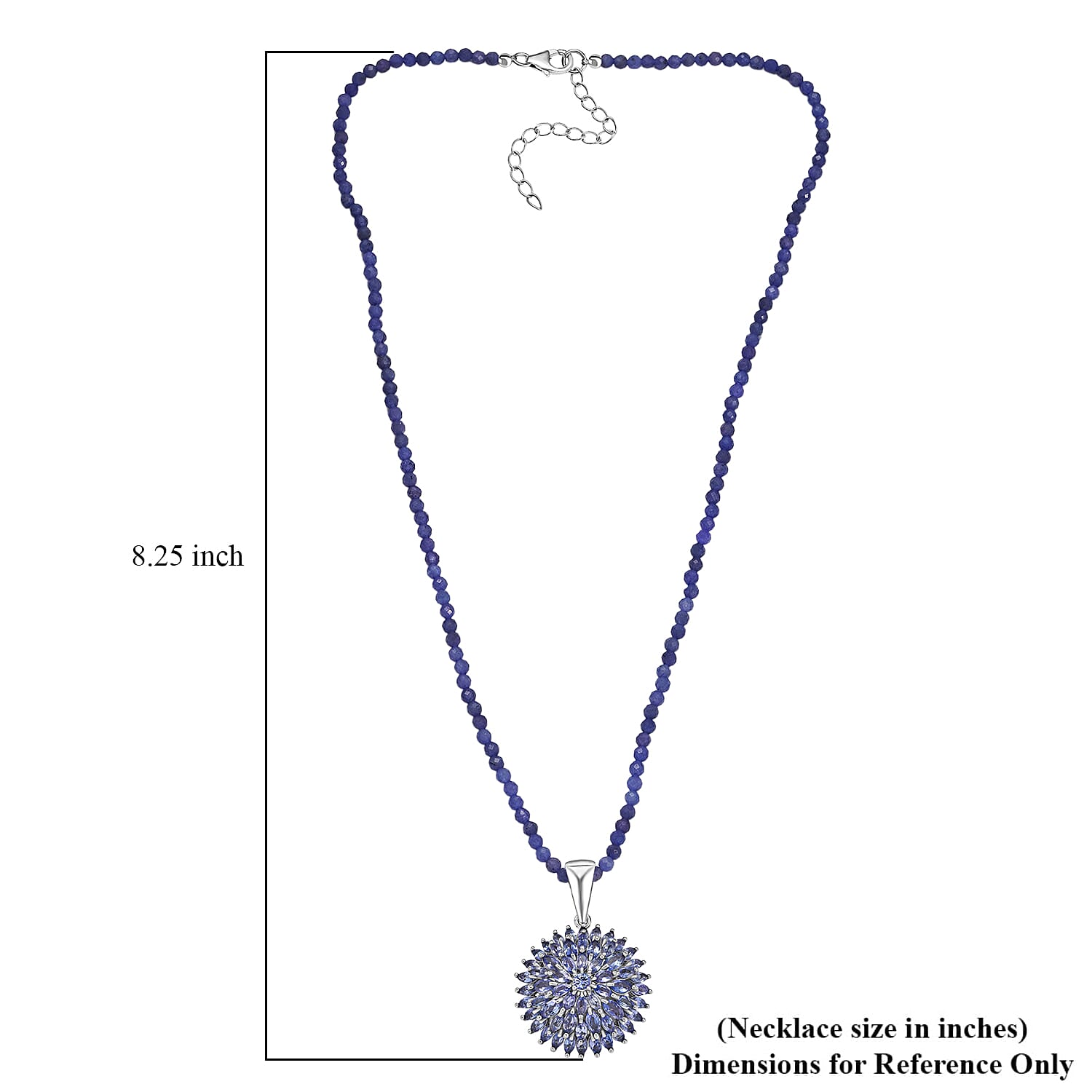 D'Joy Tanzanite 38.35 ctw Chrysanthemum Flower Pendant with Beaded Necklace in Rhodium Over Sterling Silver 18- 20 Inches