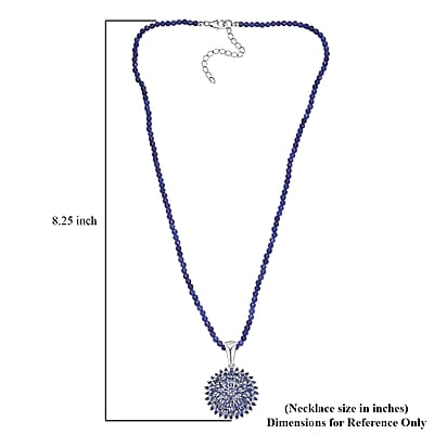 D'Joy Tanzanite 38.35 ctw Chrysanthemum Flower Pendant with Beaded Necklace in Rhodium Over Sterling Silver 18- 20 Inches